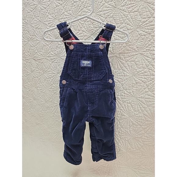 Oshkosh B'gosh Baby Boy Lined Overalls Size 6M Navy Blue Corduroy 9" Waist 8" In - Picture 1 of 8